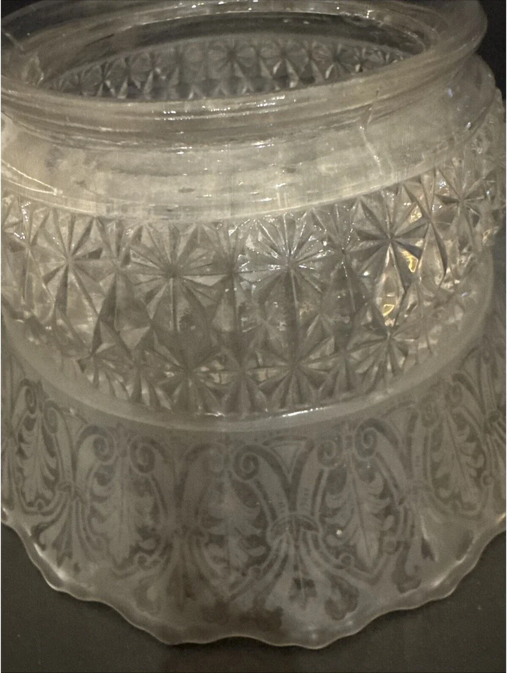 Antique Victorian Floral Acid Etched Ruffle Oil Gas Lamp Shade 4